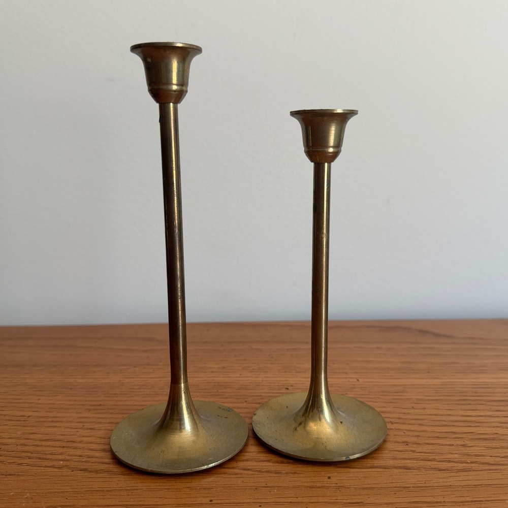 Vintage Interpur Brass Taper Candlestick Holders Set of 2 Taiwan MCM Gold Decor - Picture 4 of 8